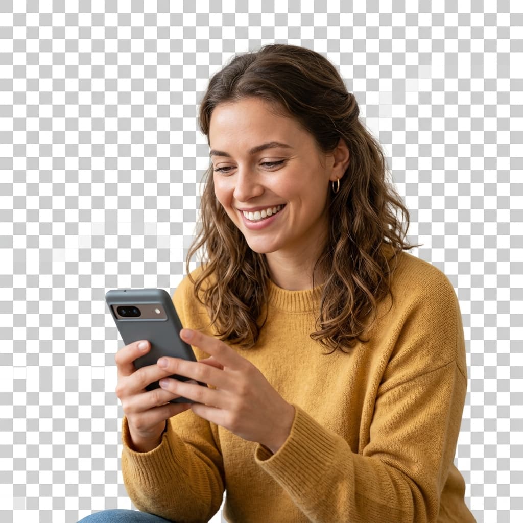 Smiling woman looking at her phone